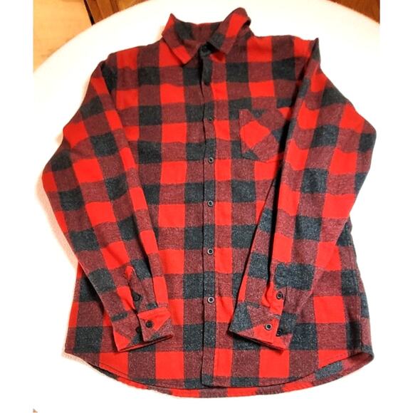 Burnside B8212 Woven Plaid Mens Flannel Shirt Sz M With Biased Pocket Red Black - Picture 3 of 8
